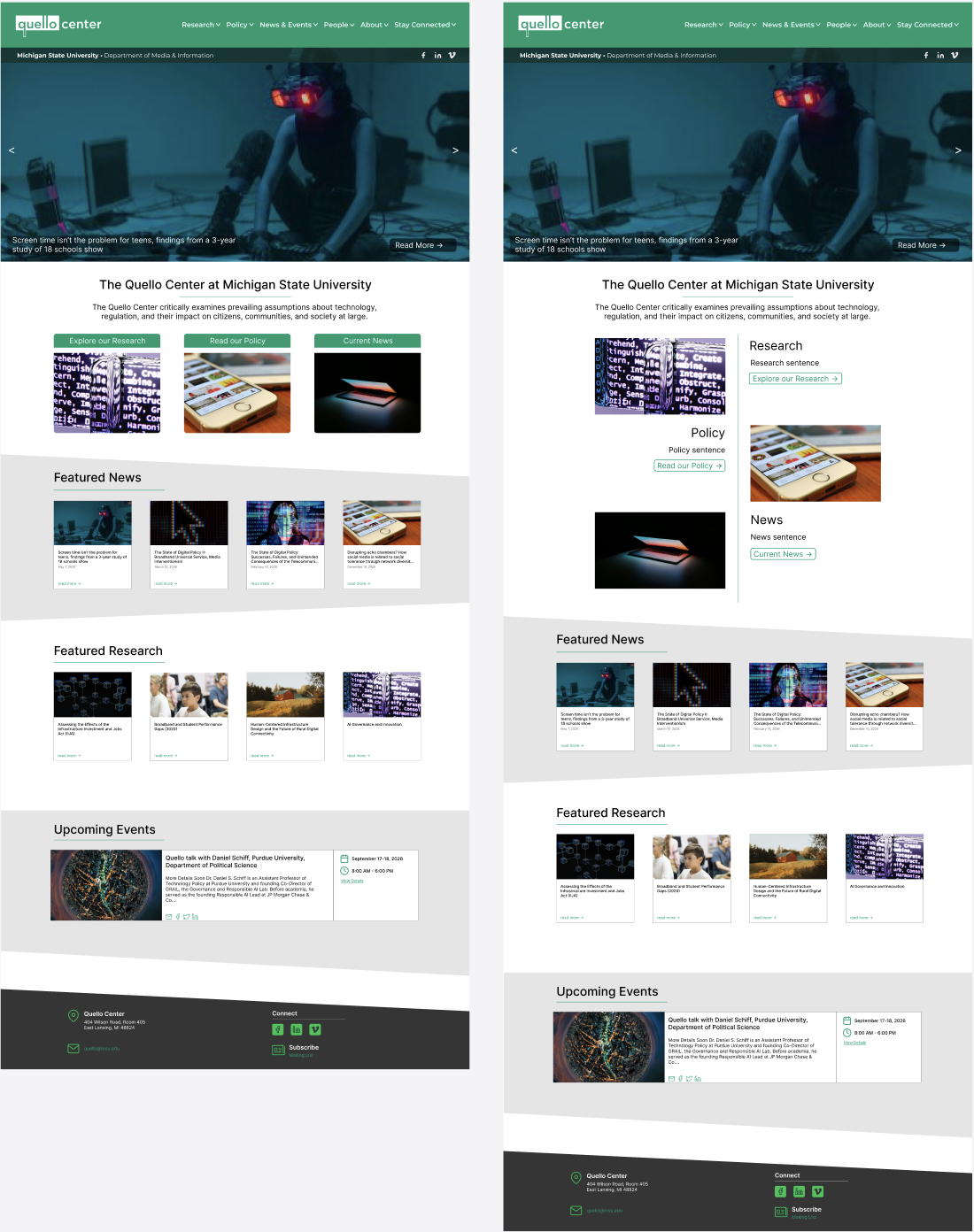 High fidelity home page final for the Quello Center