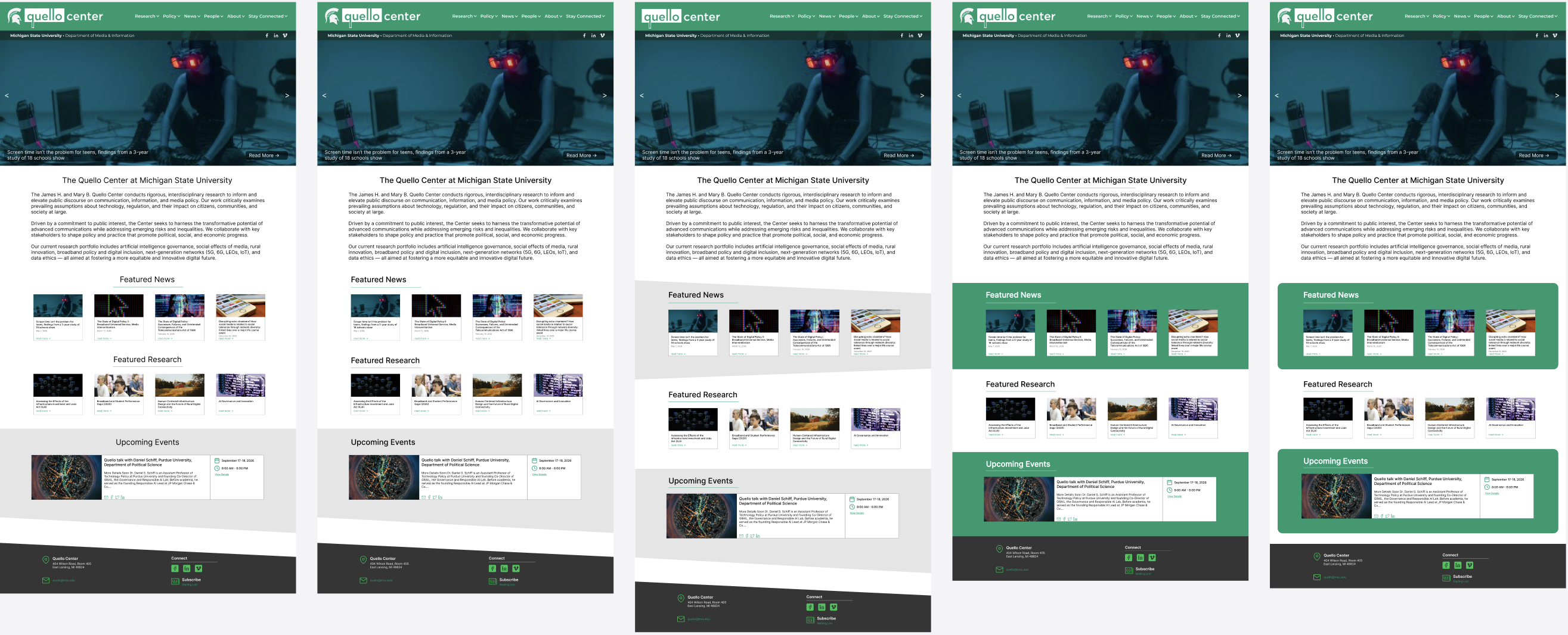 High fidelity home page versions for the Quello Center