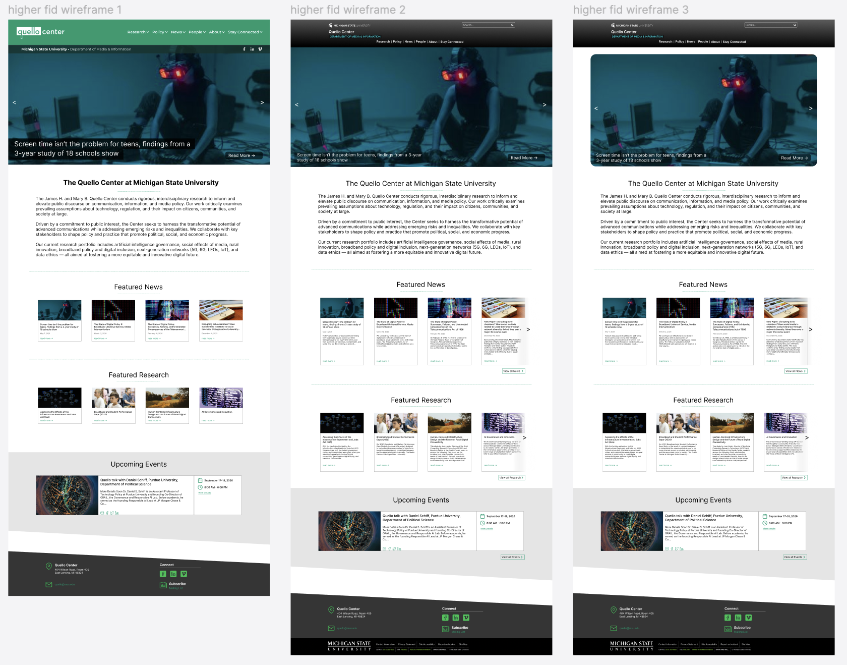 High fidelity home page for the Quello Center